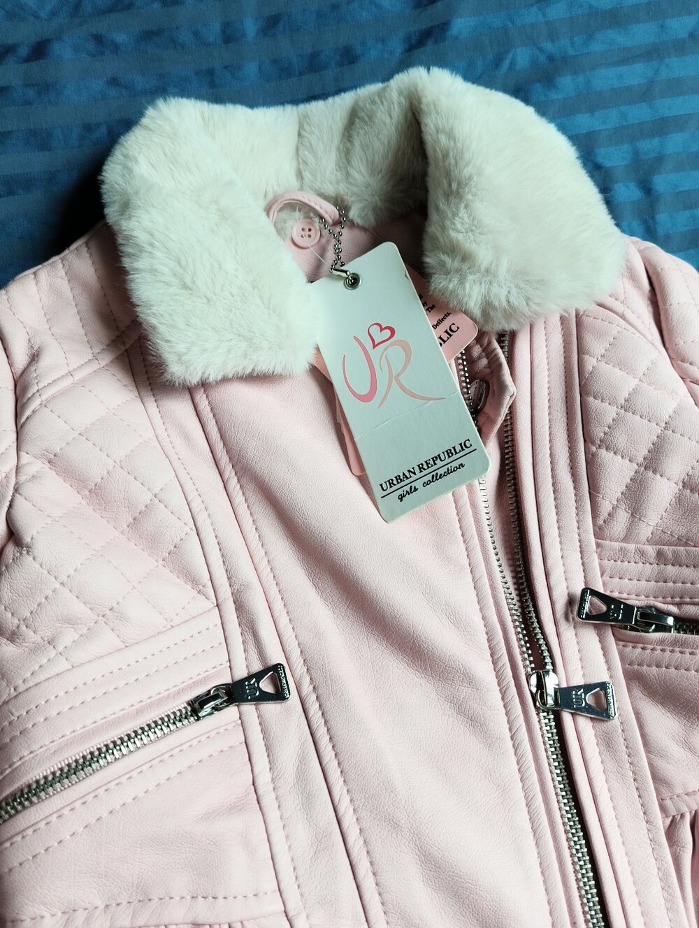 Urban Republic Light Pink Quilted Peplum Jacket with Faux-Fur Collar